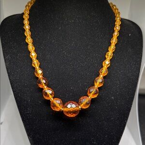Glass Beaded Necklace 17 Inches Vintage Honey Amber